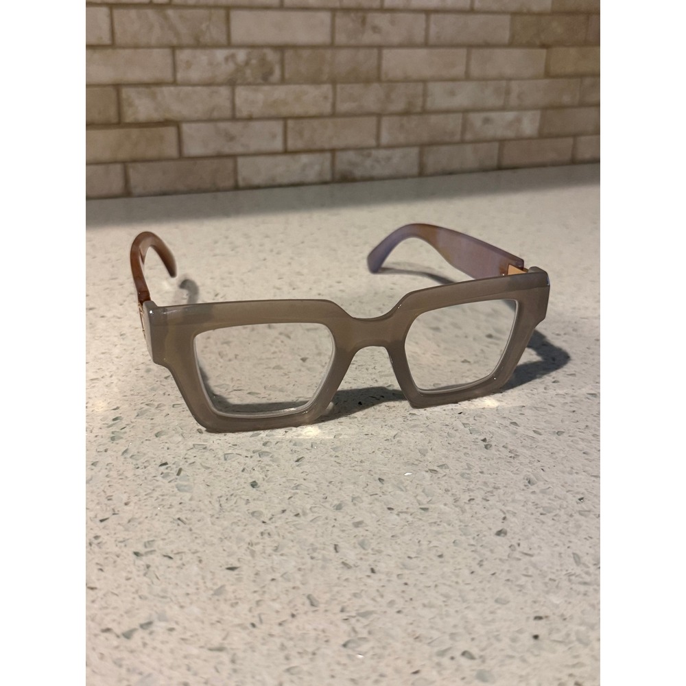 Thick Square Rectangular Eyeglasses Frames Taupe Gray Clear Retro Unisex